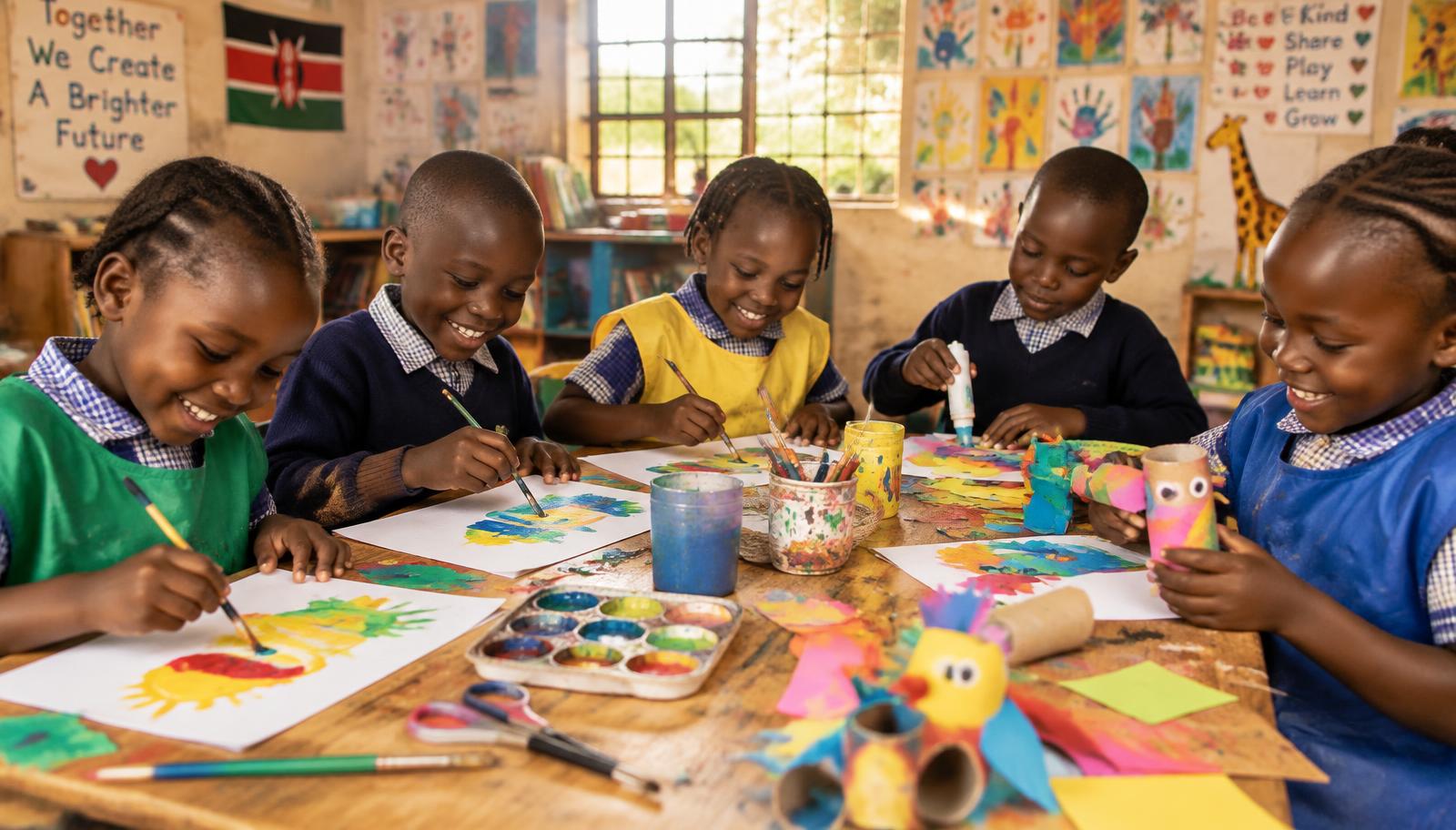 Young learners enjoying a creative art lesson