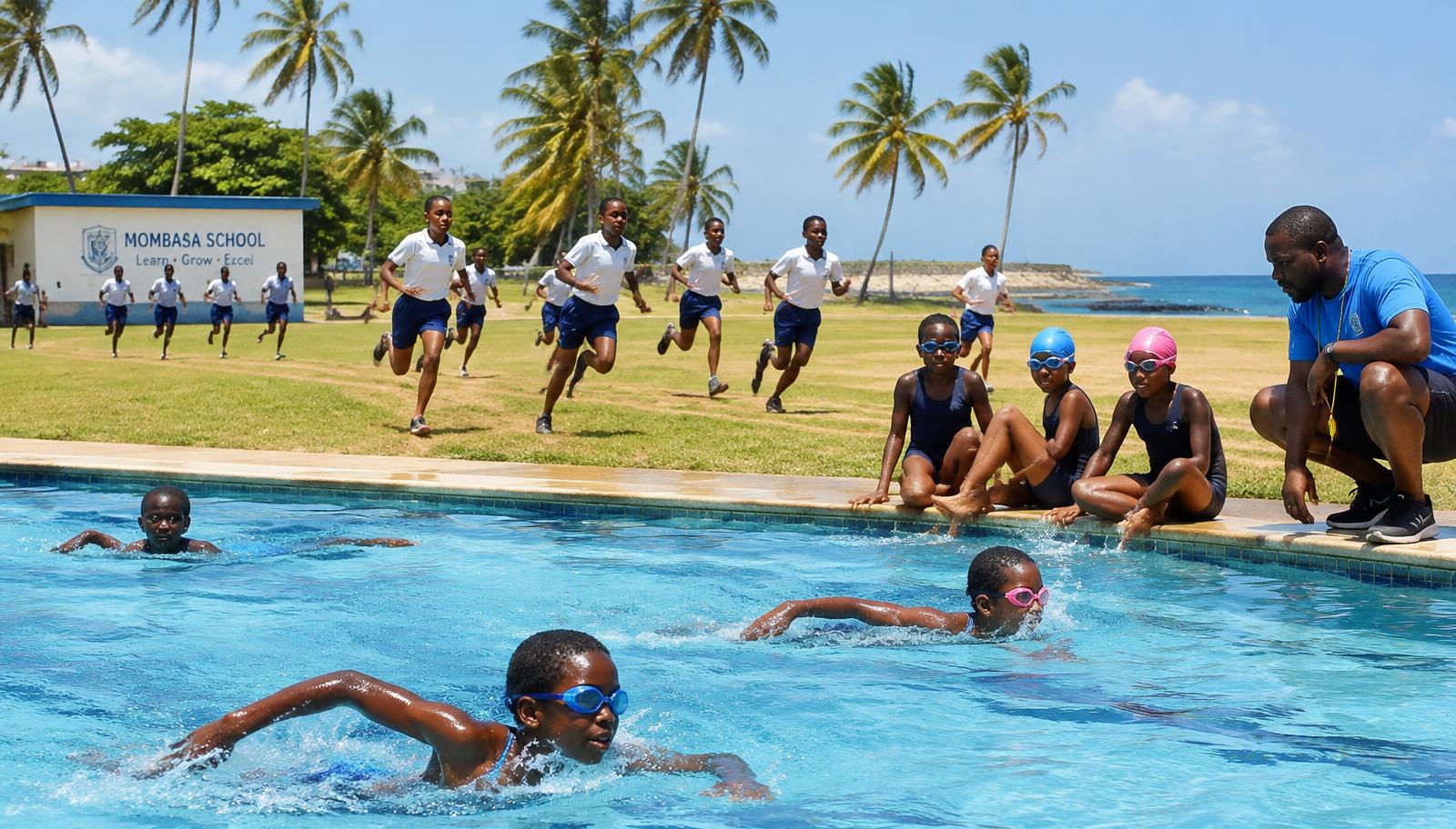 Learners swimming and running