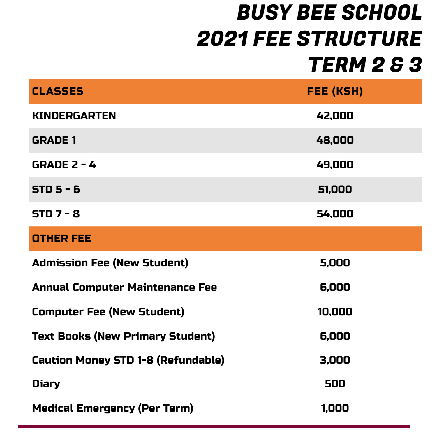 School Fees BUSY BEE SCHOOL